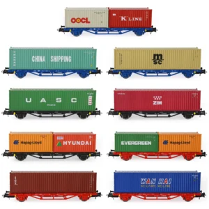 Evemodel Model Railway HO Scale 1:87 Flat Car with Container 20ft 40ft Shipping Cargo Box Lot C8761