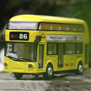 1:36 Scale Double Decker Bus Toy Model Cars Alloy Diecast Miniature Buses Sound Light Doors Opened Pull Back Vehicle Gifts Kids
