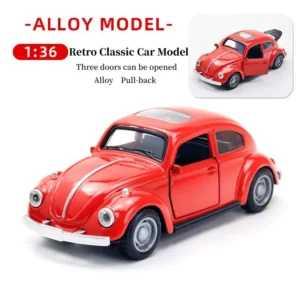 1/36 Retro Alloy Red Classic Car Model Boys Pull Back Metal Diecast Vehicle Model Children Christmas Toys Gifts Collection Decor
