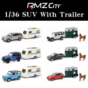 1/36 Jeep Land Rover Ford F-150 With Caravan Horse Trailer Truck RMZ City Toy Car Model Diecast Miniature Gift for Boy Children